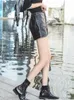 Shorts pour femmes printemps femmes Slim Fit Boot Cut en peau de mouton en cuir véritable femme décontracté Streetwear poches Cargo noir pantalon 230222