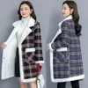 Frauen Jacken Winter Koreanische Plus samt Verdicken Jacke Warme Lose Plaid Lange Oberbekleidung Faux Lamm Mäntel Große größe Weibliche parkas 230223