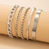 Charm Bracelets 5pcs/set Boho Adjustable Cuban Chain Bangle For Women Trendy Geometric Knot Beads Metal Set Punk Jewelry 17028