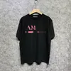 T-shirts masculinas de moda 2023, camisetas masculinas de luxo, verão, simplicidade, preto puro, 7 cores, letra rosa, manga curta, blusa de algodão