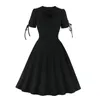 Casual Dresses Solid Color Women Party Vintage Swing A Line Dress With Belt O Neck Plus Size Office Lady 60s 50s Sundress Vestidos Femme