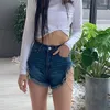 Women's Shorts 2023 Women Blue Hole High Waist Streetwear Bottoms Sexy Fringe Denim Short Jeans All-Match Summer Lace Up Skinny