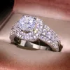 Bröllopsringar runt simulerade diamantringar mode ädelsten silverförlovningsring för kvinnliga smycken