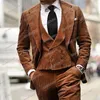 Mäns kostymer blazrar bruna corduroy män skräddarsydda terno masculino smal fit smoking brudgummen prom blazer 3 datorer lapel jackapantvest 230222