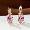 Hoop Earrings Luxury Female Black Oval Stone Multicolor Zircon Charm Crystal Rose Gold Color Wedding For Women