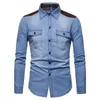 Men's Casual Shirts Denim Shirt Men Long Sleeve Men Casual Cotton Jeans Shirt Slim Suede Matching Mens Solid Pocket Shirts Tops Chemise Homme 230223