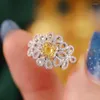 حلقات الكتلة Aazuo Natural Yellow Diamond 18K صلب ذهبي مربع الدانتيل الدانتر