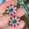 Oorbellen Studs Girl Studenten Imitatie Emerald Tourmaline Zirkon Diamant Flower Wit Gold vergulde platina oorbellen Wedding Party Sieraden Travel geschenken