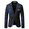 Men's Suits Blazers 2023 Gentleman Men Blue Patterning Printed Suit Jacket Casual Coat Prom Singer Concert Stage Costume Winter Size S5XL 230222