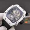 Montre Sport Tourbillon RM27-02 Boîtier entièrement en fibre de carbone Fond miroir en cristal saphir Boîtier à ressort à rotation rapide offrant jusqu'à 52 heures de stockage d'énergie étanche