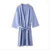 Women's Sleepwear Couple Waffle Loose Robe Gown Spring Autumn Lovers V-Neck Kimono Bathrobe Casual Nightwear With Pocket Home Dress