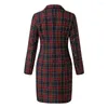 Robes décontractées bureau dames veste à carreaux Blazer Robe Vintage Plaid imprimé travail costume fête automne Double boutonnage Robe bouton