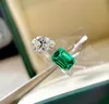 Ins Fashion Jewelry Wedding Rings 925 Sterling Silver Water Drop Emerald CZ Diamond Gemstones Party Eternity Women Open Adjusable Ring Gfit