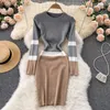 Casual Dresses Women Elastic Knitted Dress Long Sleeve O Neck Slim Pencil Autumn Korean Sexy Bodycon Sweater