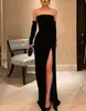 2023 A-Line Simple Evening Prom Dress Sleeveless Strapless Satin Slit Long Formal Party Gowns Black Abendkleider Robe De Soiree