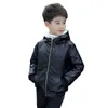 Hoodies Sweatshirts 6 9 10 11 12 Yıl Çocuk Erkek Kız Kapşonlu Kürk Fermuarı Biker Deri Deri Ceket Kış Sıcak Polar Ceket Genç Dış Giyim 230222
