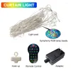 Strängar smart LED RGB Colorrgb Curtain String Light Bluetooth App Control Christmas Fairy Diy Bild Display Garland Decor