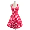 Casual Dresses Summer Sexig Halter Neck Sleeveless Vintage Dress Polka Dot Print Vestidos Retro Cotton Party A-Line