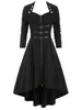 Robes décontractées Plus Taille Gothique Femmes Noir Punk Robe Haut Bas Bouton Embelli Automne Mode Dip Hem Zip Up Long Maxi Robes