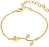 Link Chain U7 Women Gold Link Rolo Chain Yellow Rose Flower Charm Armband Justerbar 6.3-8.3 tum G230222