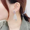 Dangle Boucles D'oreilles De Luxe Brillant Géométrique Zircon Cubique Boucle D'oreille Pour Les Femmes De Haute Qualité De Mode Partie Mariées De Mariage Bijoux Brincos