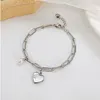 Chain Womens Stainless Steel Fashion Jewelry Women Bangle Link Chains Bracelets Heart Pearl Pendant Silver Rose Gold Color 05