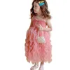 Robes de fille Robe de fille robe de princesse de mode pour enfants robe d'été TutTu robe superposée maille Patchwork robe à bretelles fête d'anniversaire robe de soirée Z0223