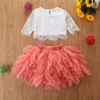 Flickans klänningar Baby Girls spets halva ärm spetsar vit blus topp tees tutu kjol 2st kläder set småbarn barn klänningar kläder kostym z0223