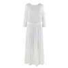 Sukienki swobodne Jastie jedwabny bawełniany koronkowy biały kwiatowy haft haftowy o-denk 3/4 rękaw
