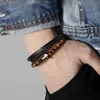 Strand Qingwen rostfritt stål Natural Tiger Eye Agate Stone Cross Armband Men Titanium Multilayer flätat läder