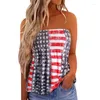 Women's Tanks Strapless Bandeau Tank Women American Flag Smocked Off Shoulder Tube Tops Summer Casual Loose Holiday Vest Shirts Blouse 2023