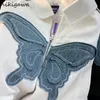 Jackets femininas brancas para mulheres tops cortados com borboleta com manga longa zíper casual moda moda moda coreana y2k casaco ropa mujer 230223