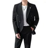 Costumes pour hommes Ampli pour hommes; Blazers 2023 (veste pantalon) noir Style coréen coupe ajustée Double boutonnage décontracté ample costume couleur unie