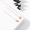 Stud Earrings Punk Butterfly Stainless Steel With ChainEar Line Rose Gold Color Long Dangle Earring For Women Jewelry