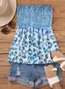 Women's Tanks Fashion Blue Leopard Smocked Strapless Bandeau Tank Tops For Women 2023 Summer Backless Tube Top Sleeveless Loose Holiday