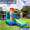 Uppblåsbara studsare Playhouse Swings Bouncers Dr. Dolphin New Childrens Air Balloon Theme Bounce House med Slide inomhus och Outdoo DHSQC