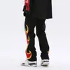 Erkek Kot Harajuku Hip Hop Baskılı Yangın Baggy Kot Pantolon Erkekler Streetwear Rahat Düz Gevşek Y2K