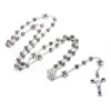 Anhänger Halsketten QIGO Antike Rose Rosenkranz Halskette Lange Legierung Perlen Kreuz Religiöse Gebet Schmuck