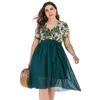 Casual Dresses Sexy Deep V Neck Summer Women Dress Short Sleeve Floral Party Patchwork Chiffon A Line Midi Female 5XL