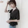 Women's Blouses Sexy Summer Apricot Black Chiffon Blouse Women Tops Femme Casual Short Sleeve Girls Lace Up Shirts