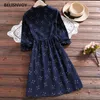 Abiti casual Stile preppy giapponese Autunno Inverno Donna Carino ricamo floreale Femme Robe Retro velluto a coste dolce 230223