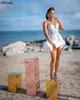 Little White Ball Gown Wedding Dresses For Women Luxury Furs P￤rled Sheer Neck Summer Beach Kort brudkl￤nningar Mini Reception Dance Bride Engagement Dress CL1901
