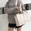 ショッピングバッグ女性用の白いキャンバストートバッグマルチポケットハンドバッグメッセンジャーバッグ