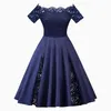 Casual Dresses Plus Size Off Shoulder Lace Panel Dress Women Spring Summer Pin Up Vintage Rockabilly Solid A-Line Party Vestidos