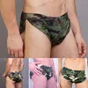 Sous-vêtements hommes glace soie Camouflage Boxer slips poche sous-vêtements shorts troncs découpés côté ouvert hanche petits boxeurs culottes gays