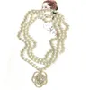 Choker Vintage Elegant Glass Pearl Multilayer Short Necklace Camellia Pendant Collares Jewelry