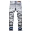 Erkekler Kot erkek denim 2023 Sonbahar Moda Sokak Giyim Streç Baskılı Pantolon Orta Bel Retro Mavi Uzun Pantolon Y2K