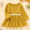 Girl Dresses 2023 Spring Autumn Long Sleeve Baby Clothes Born Toddler Knit Dress Flower Decoration Kid Clothies