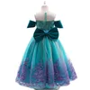 Flickans klänningar Girl Summer Embroidery Print Off Axel Princess Dress Teens Mesh Ball Gown Dress Elegant Wedding Dress Birthday Party Dress Z0223