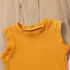 Ensembles de vêtements 2023 1-6Y été enfants fille Orange sans manches col rond hauts gilet Floral Flare pantalon doux bébé tenues ensemble